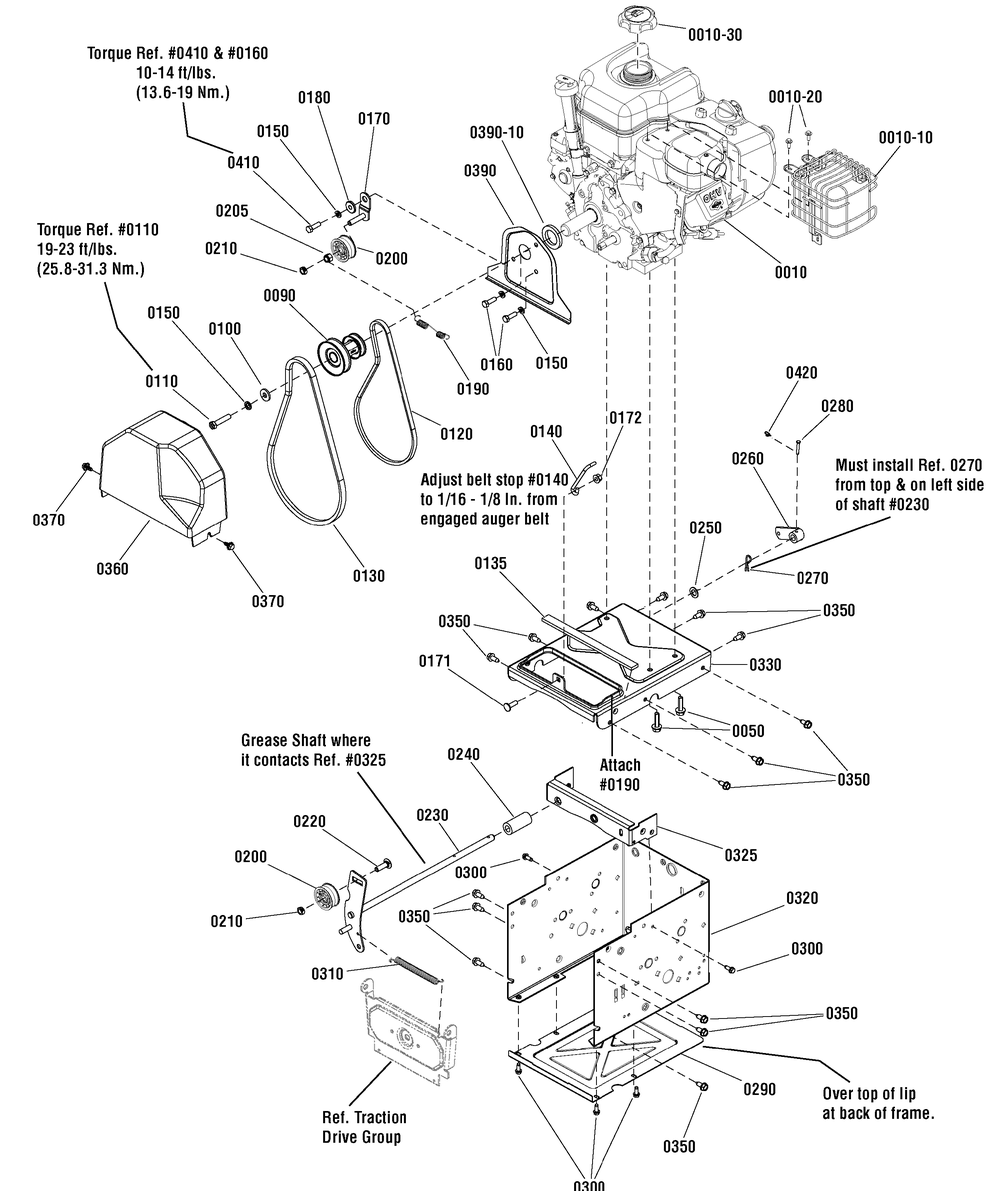 Engine Group Diagram and Parts List for 1695951 2010 Briggs and Stratton Snow Blower